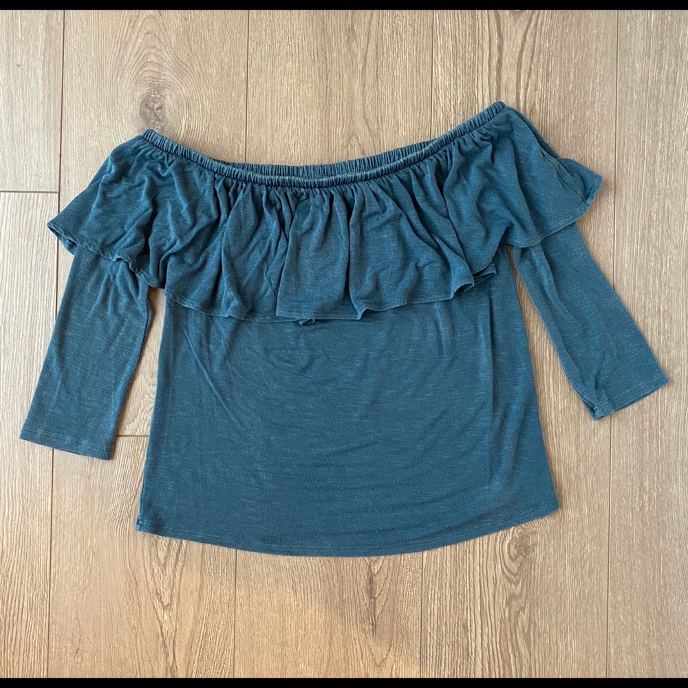 AE Teal Off the Shoulder Shirt
